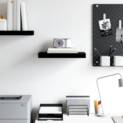 High Gloss Black Honeycomb MDF Floating Wall Shelf with Metal Brackets, 4-Piece Set for Modern Home Decor and Storage