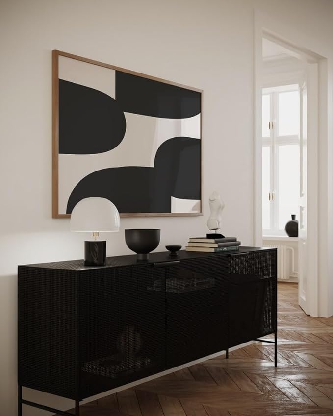 Nationcog Minimalist Black Beige Shapes Art, Mid-Century Contemporary Wall Decor, Large Trendy Modern Home Accent, Handmade Gift Design (Unframed) (11x14)