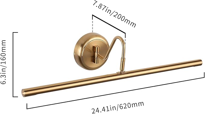 JOOSENLUX Dimmable Led Picture Lights 24.4'' Brass Golden-Like Hard-Wired Display Lighting for Paintings with Swing Arm Wall Mount Brief Metal Artwork Hallway Sconce Lamps 14W Warm White 3000K