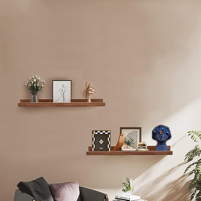 AZSKY Floating Nursery Book Shelves Light Fair Pale Walnut Rustic Picture Photo Ledge Shelves Wall Mounted Wooden Display Shelf for Bathroom Bedroom Kitchen 24 Inch Wall Shelves a Set of 2