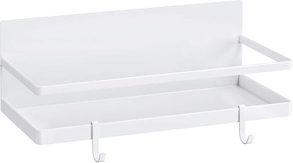 Thipoten Magnetic Spice Rack, Strong Magnetic Shelf with 2 Removable Hooks, Perfect Space Saver for Small Kitchen/Apartment, Awesome Metal Cabinet for Holding Spices, Jars, Salt, Beverage(White)