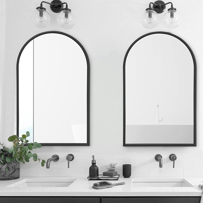 OGCAU 42x24 Inch Black Mirror Wall Mirror for Bathroom, Black Metal Frame, Arched Wall Mounted Mirror, Bathroom Vanity Mirror for Living Room Entryway (Black)