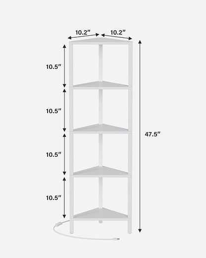 TUTOTAK Corner Shelf with LED Light, 5-Tier Corner Bookshelf for Small Space, Narrow Display Corner Shelf Stand with Storage Rack, for Living Room, Bedroom, White BS05BW005L