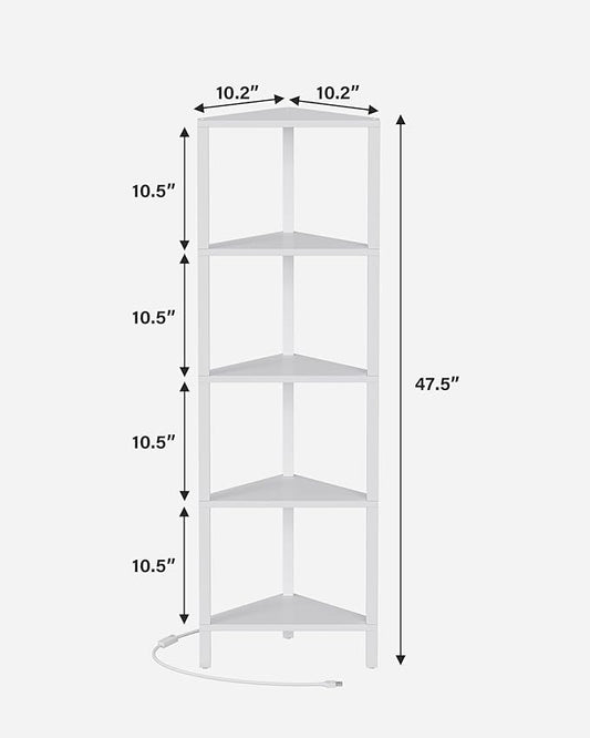 TUTOTAK Corner Shelf with LED Light, 5-Tier Corner Bookshelf for Small Space, Narrow Display Corner Shelf Stand with Storage Rack, for Living Room, Bedroom, White BS05BW005L
