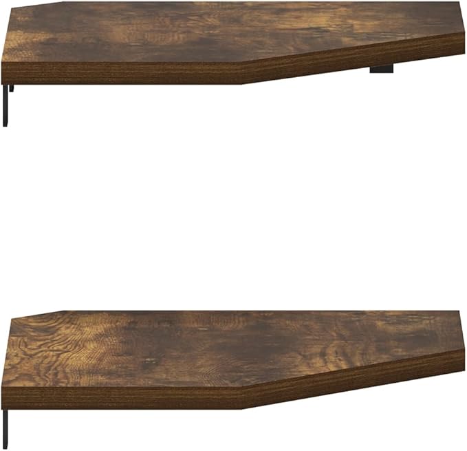 Furinno Rossi Hexagon Floating Shelves for Wall, Set of 2 Geometric Corner Shelf, Wall Mounted Shelves for Bathroom, Home Office, Living Room, Amber Pine