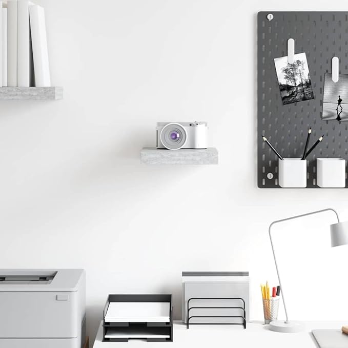 Concrete Grey Honeycomb MDF Floating Wall Shelf with Invisible Mounting System, Modern Design for Home Decor and Space Saving Storage, Durable Metal Bracket for Secure