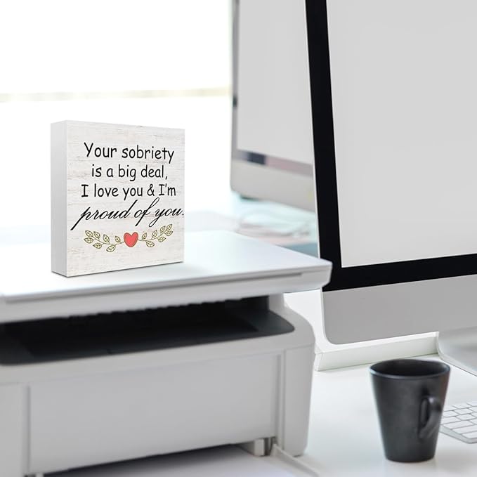 Sobriety Gifts for Women Wood Box Sign - Your Sobriety is a Big Deal, Encouraging Recovery Gifts Accessories Wood Plaque, Motivational Gifts for Women Woods Table Decorative Signs for Office Home Dorm