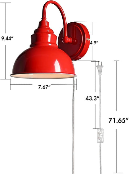 Modern Red Wall Sconce Plug-in or Hardwired Gooseneck Wall Light with On-Off Switch for Bar Bedroom Living Room Dining Room