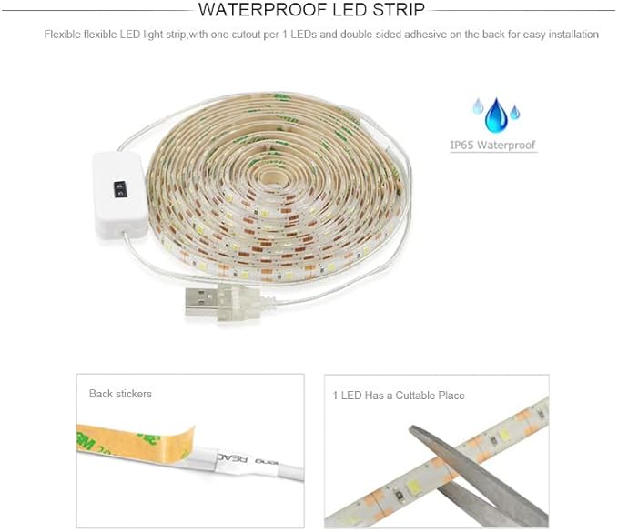 LED USB Under Cabinet Lights with Hand Wave,Under Counter Lighting, Under Desk Light Bar, Hand Wave Activated, Plug and Play,Soft Strip Light for Kitchen,Shelf,Cupboard,Closet (Warm White, 3m)