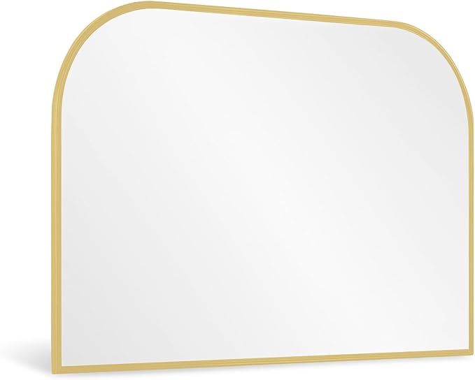 Modern Large Wall Mirror, Modern Mantel Minimalist Home Decor, Brushed Gold Metal Framed Arched Mirror for Living Room, Bedroom, Fireplace, Mantle, Entryway, Bathroom, 36