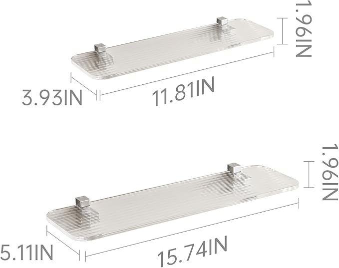 Clear Acrylic Shelf, Set of 2 Invisible Wall Shelves Wall Mounted Display Shelf, Floating Shelves for Bathroom, Bedroom, Living Room, Kitchen, Office (Wave 13.8 Inch Set of 2)