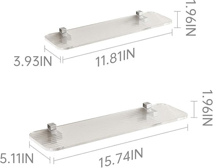 Clear Acrylic Shelf, Set of 2 Invisible Wall Shelves Wall Mounted Display Shelf, Floating Shelves for Bathroom, Bedroom, Living Room, Kitchen, Office (Wave 13.8 Inch Set of 2)