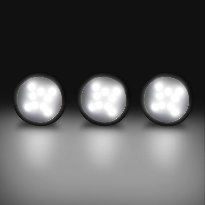 YGS-Tech LED Under Cabinet Lighting Kit, 1020 Lumens LED Puck Light, 5000K Daylight White, CRI90+, Touch Dimming, Black Trim All Accessories Included, for Kitchen, Closet Lights, Safe Light, 3-Pack