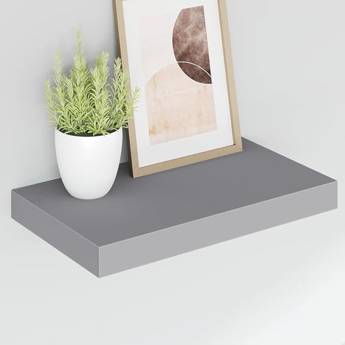 Set of 4 Gray Honeycomb Floating Wall Shelves, MDF and Metal Medium Wall Shelf Set for Living Room Bedroom, Modern Storage Display Organizer