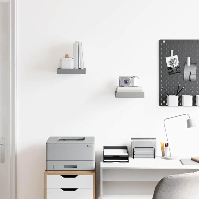 Gray MDF Floating Wall Shelf Set of 2, 9.1x9.3x1.5 Inch Square Shelves for Modern Home Decor, Easy Installation, Durable Storage Display for Books and Collectibles