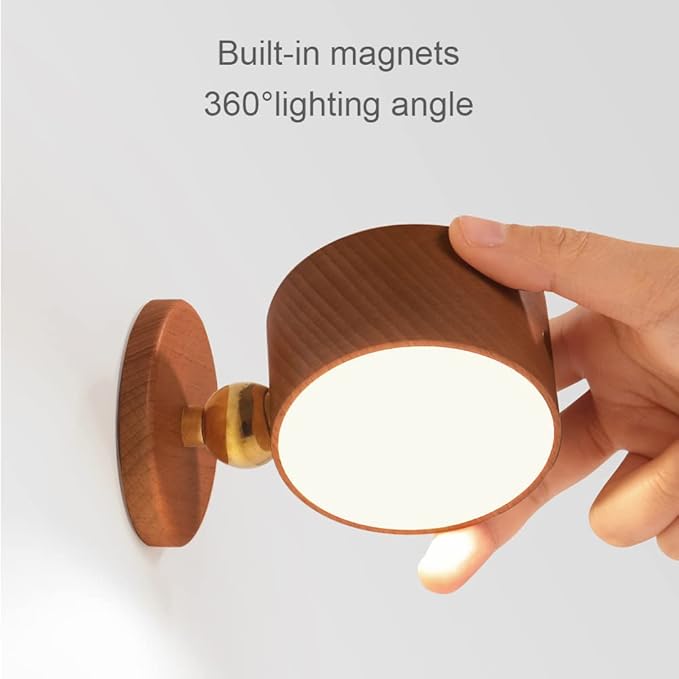 Led Wall Mounted Reading Lights, Wireless Wall Sconce with USB Charging Port Rechargeable Battery 360°Rotate Magnetic Ball Dimmable Touch Control, Lamps for Study Bedside(Sapele 2 PC)