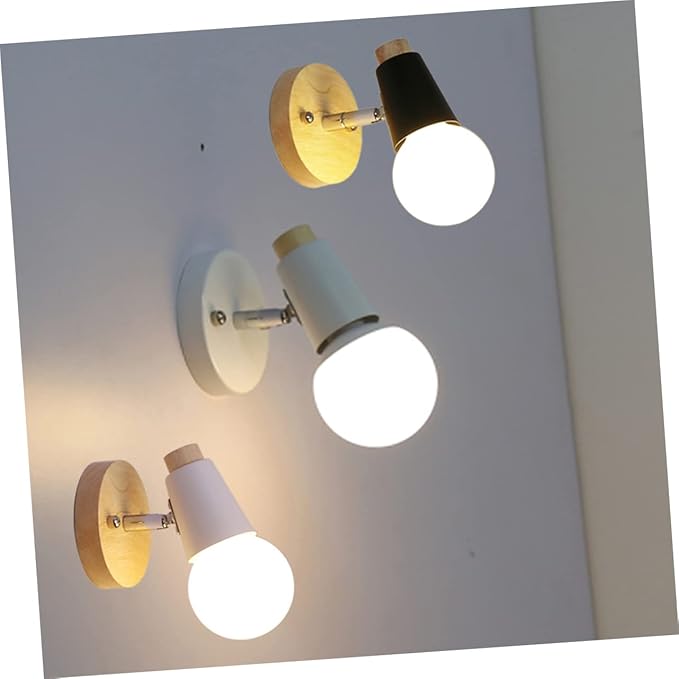 Uonlytech Minimalist Modern Wall Sconce with Solid Wood Base Socket White Finish Loft Lighting Decor for Bedroom Living Porch Bathroom Space Saving Mounted Decorative Lamp
