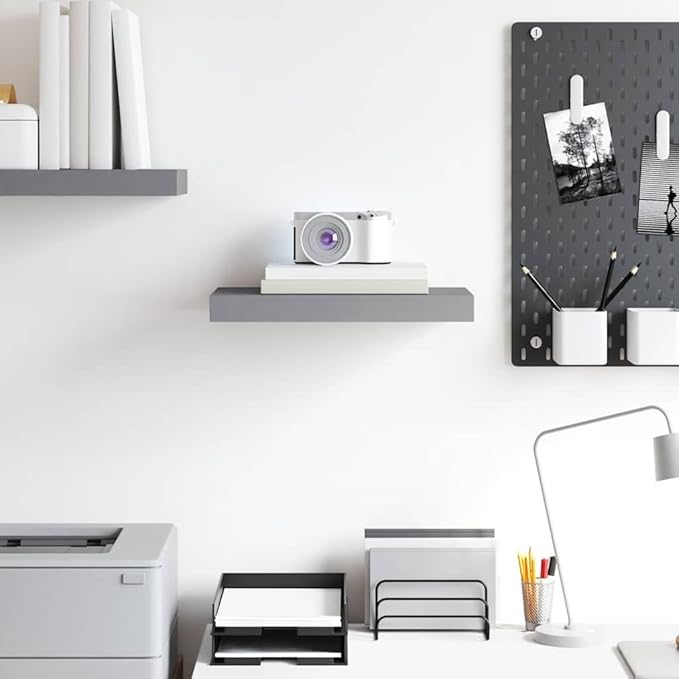 Grey Honeycomb MDF Wall Shelf with Metal Frame 15.7x9.1x1.5 in, Floating Wall Mounted Shelf for Living Room Bedroom Office, Modern Storage Display Unit, Durable and Easy