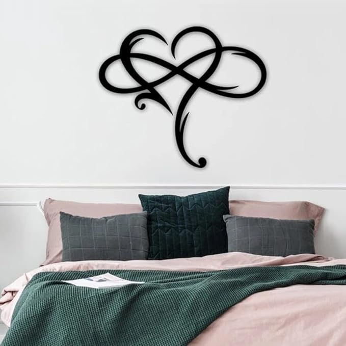 Infinity Heart Wall Decor, Unique Infinity Heart Metal Art Wall Decor Love Sign Steel Wall Plaques Bedroom Ornaments for Home Wedding Decor, Room Living Room Decoration (Black, 15.7x14inch)