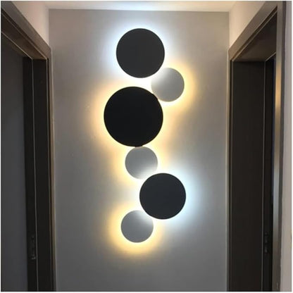 Modern Nordic Round LED Wall Light Black Metal 3000K Warm Light Gold Glow Wall Mounted Lamp for Bedroom Living Room Hallway Stairway Minimalist Ambient Wall Sconce(Dark,16"/40cm)