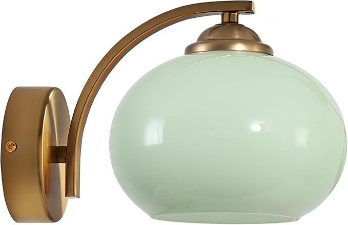 Vintage Green Glass Wall Sconce Brass Gold Wall Light Fixture Hardwired Mid Century Modern Bathroom Vanity Light Fixture
