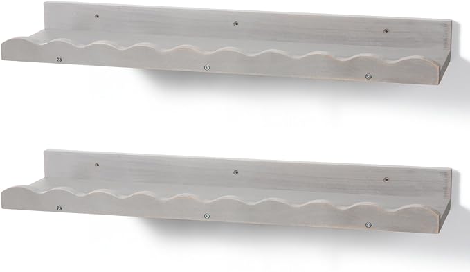 Suzile 2 Pcs Scalloped Shelves Wall Floating Shelves Set for Room, Bathroom, Bedroom, Cute Room Decor Aesthetic and Books, Toys, Photo Frames Storage(16.5",Gray)