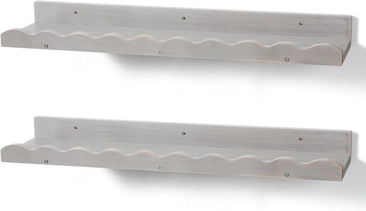 Suzile 2 Pcs Scalloped Shelves Wall Floating Shelves Set for Room, Bathroom, Bedroom, Cute Room Decor Aesthetic and Books, Toys, Photo Frames Storage(12",Gray)