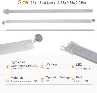 Dimmable Under Cabinet Lighting, 3 Color Temperature Portable USB Reading Strips Craft Light Eye-Care LED Desk Reading Lamp Light Great for Craft Table, Pianos, Music Stands, Kitchen, Shelf