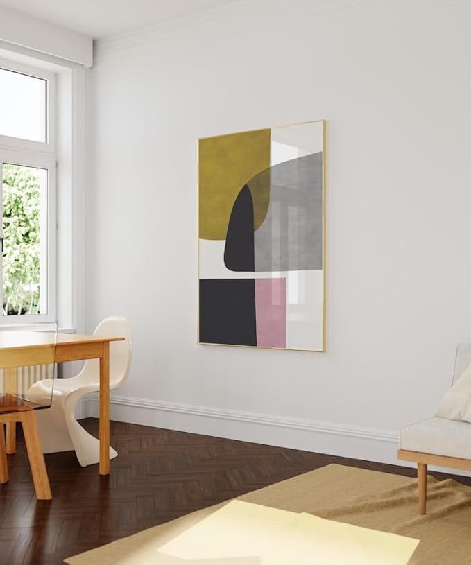 Nationcog Modern Mustard Yellow Black Pink Minimalist Art, Mid-Century Contemporary Wall Decor, Large Abstract Home Accent, Handmade Gift Design (Unframed) (24x36)