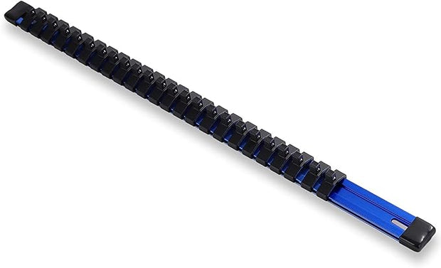 ALOANES 1/4-Inch Drive Aluminum Alloy Socket Rail Organizer, Heavy Duty Socket Racks, Socket Holder Kit for Toolbox Drawer Fit 1/4-Inch x 24 Clips (Blue)