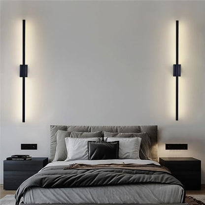 Black Linear Wall Sconce Minimalist Hardwired Indoor Wall Light Fixture for Hallway Living Room Bedroom Modern Decorative Lighting(Black,80cm)