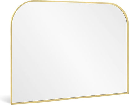 Modern Large Wall Mirror, Modern Mantel Minimalist Home Decor, Brushed Gold Metal Framed Arched Mirror for Living Room, Bedroom, Fireplace, Mantle, Entryway, Bathroom, 36" x 30", Gold