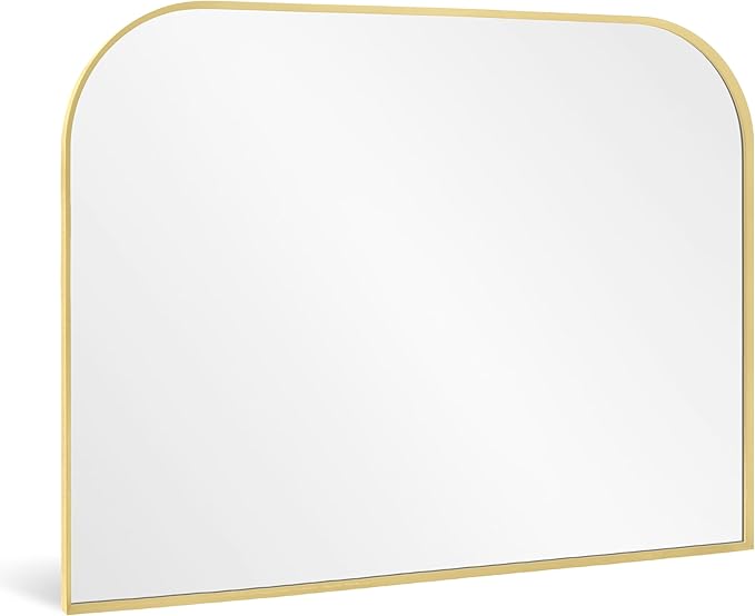 Modern Large Wall Mirror, Modern Mantel Minimalist Home Decor, Brushed Gold Metal Framed Arched Mirror for Living Room, Bedroom, Fireplace, Mantle, Entryway, Bathroom, 36