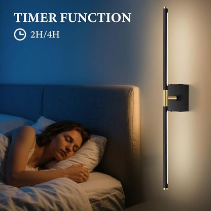 Wall Sconces Set of Two Battery Operated, Wireless USB Rechargeable Wall Lights with Remote, 8000mAh Dimmable LED 3 Color Dimmable Living Room for Bedroom,Hallway,Picture Lamp (30in Black)