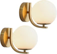 Gold Wall Sconces Set of 2, Mid Century Modern Wall Sconce with Globe Frosted Glass Shade, Art Deco Wall Mounted Light Fixture for Living Room, Bedroom, Hallway