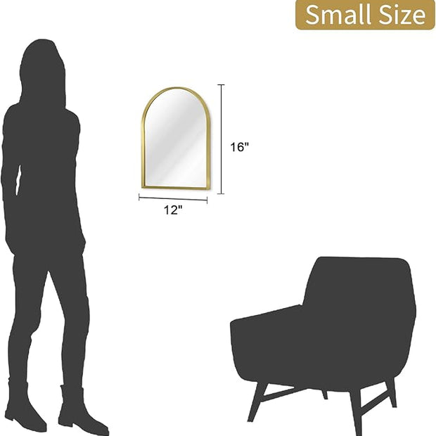 Arch Bathroom Mirror, Metal Frame Vanity Mirror, Dresser Mirror, Arch Decorative Mirrors for Living Room Bedroom Entryway Mantle 16"x12"