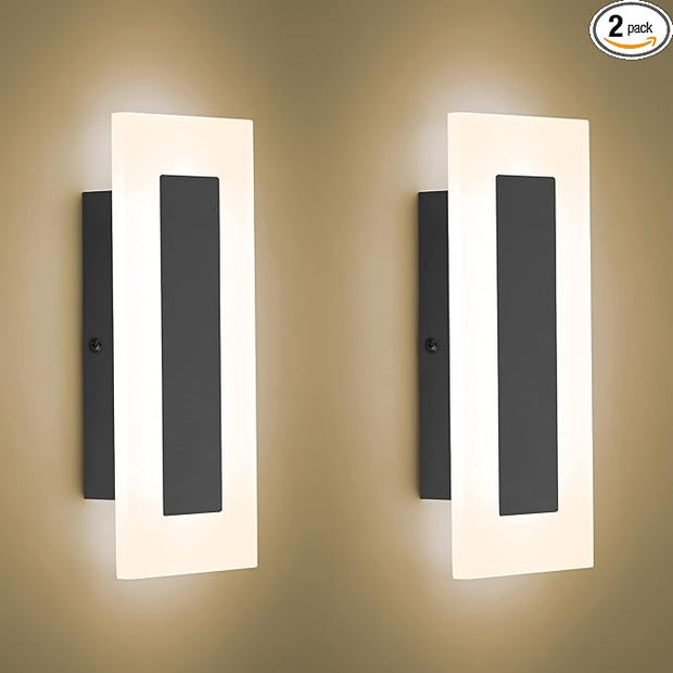 LMQNINE Modern LED Acrylic Black Wall Sconce Warm White Light 3000K for Bedroom Corridor Stairs Bathroom Indoor Lighting Fixture Lamps Home Room Decor (2-Pack)…