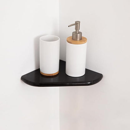 Black Marble Corner Shower Shelf, 8 Inch Carrara White Marble Corner Shelf for Bathroom Shower Decor, Wall Mounted, Polished, 1 Pcs