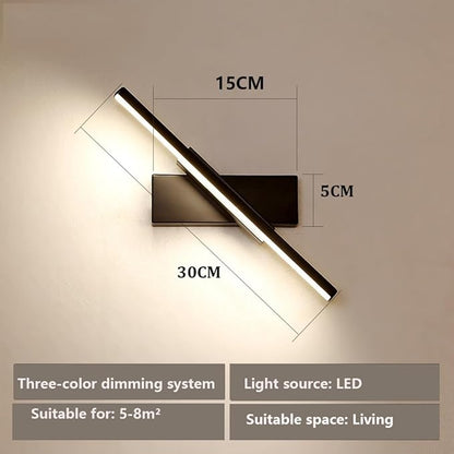 Modern Linear LED Wall Sconce 3 Color Change Minimalist Wall Lamp 30cm Length Black White Rotatable Lighting for Living Room Corridor Hallway Indoor Wall Mounted Light Fixture(Black)