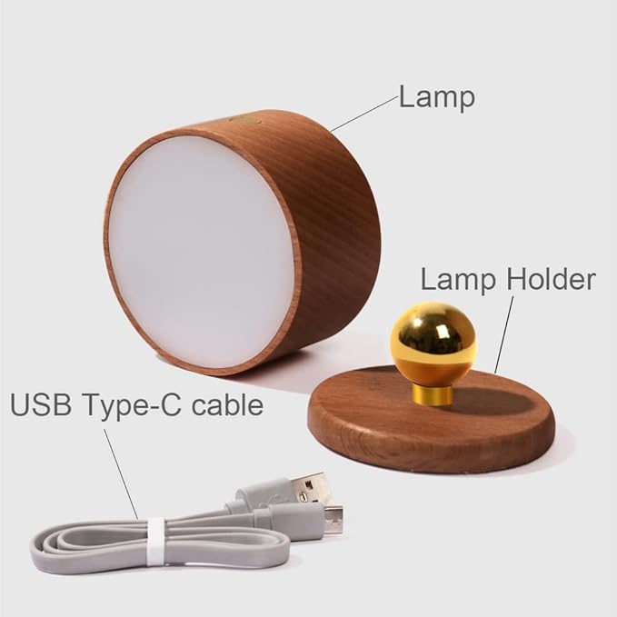 Led Wall Mounted Reading Lights, Wireless Wall Sconce with USB Charging Port Rechargeable Battery 360°Rotate Magnetic Ball Dimmable Touch Control, Lamps for Study Bedside(Sapele 2 PC)