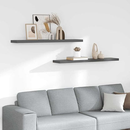 High Gloss Grey Floating Wall Shelf Set of 2 with Invisible Mounting System, Modern Honeycomb MDF and Metal Design for Living Room Bedroom Office Storage and Display