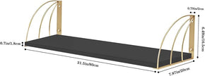 Wall Bookshelf Black Gold Floating Shelves Pine Wood Large 31.5×7.87 Inch Floating Bookshelf with Elegant Lines,Book Shelf for Wall,Black and Gold Shelves Set of 2.