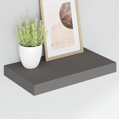 Wall Shelf Set of 2 High Gloss Grey Honeycomb MDF Metal Standard Floating Shelves for Home Decor and Storage