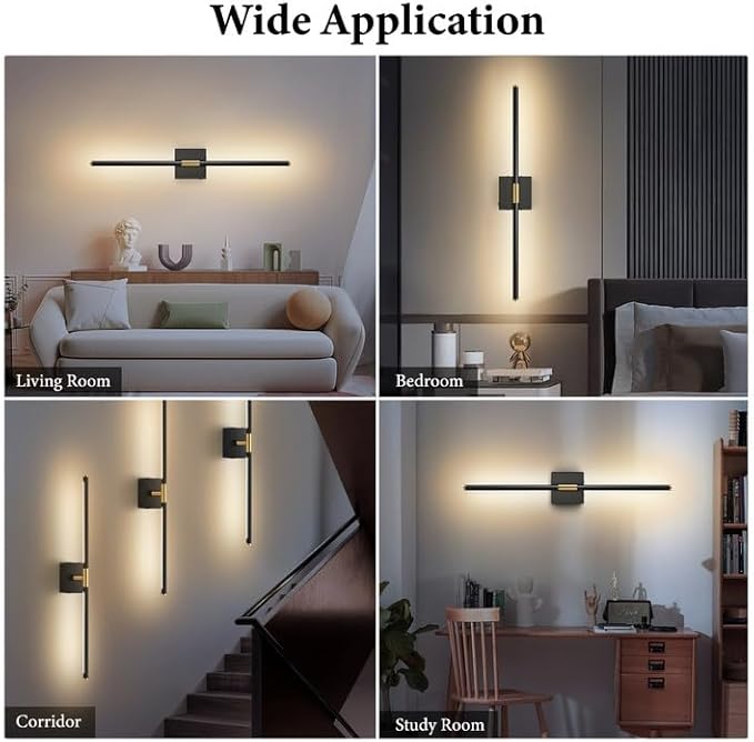 Wall Sconces Set of Two Battery Operated, Wireless USB Rechargeable Wall Lights with Remote, 8000mAh Dimmable LED 3 Color Dimmable Living Room for Bedroom,Hallway,Picture Lamp (30in Black)