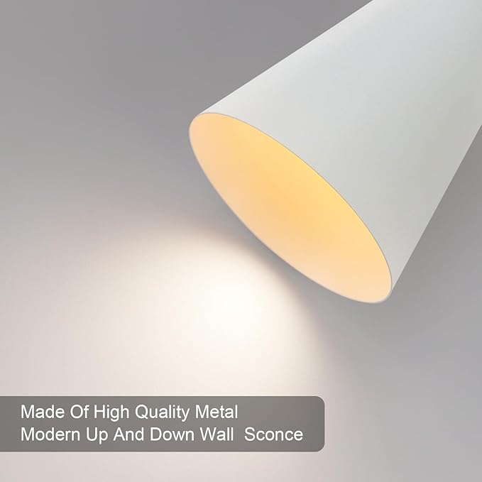 Modern Indoor Wall Sconces Set of 2 Up and Down White Wall Sconces Mid Century Indoor Wall Light Fixture Hardwired Wall Mounted Lamp for Living Room Bathroom Bedroom Hallway 13 Inch
