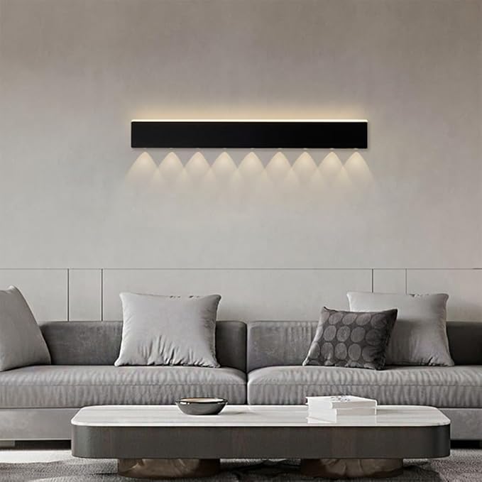 Black Long Strip Wall Light, Ultra-Thin Metal Wall Sconce, Modern LED Wall Lamp with Mini Spotlight, Up and Down Lighting Wall Lights, 3000K Warm Light Decorative Wall Lamp Fixture