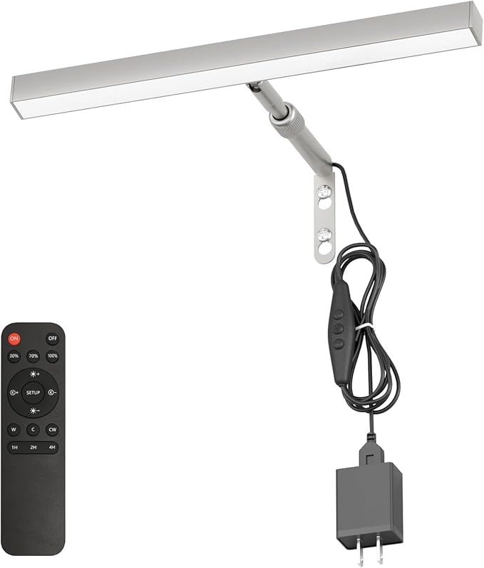 4W Plug in Picture Light for Paintings with Remote Control, 12" LED Art Display Lighting for Gallery, Dartboard, Artwork, Nickel Wall Mounted Picture Frame Light