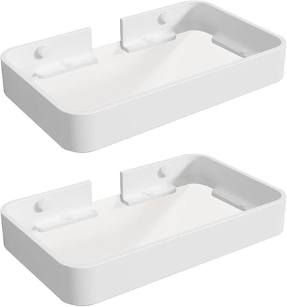 Z metnal Small Glass Bathroom Shelves, White Floating Wall Shelf, Mini Wall Mounted (White Clear Glass, 8 inch/20cm)