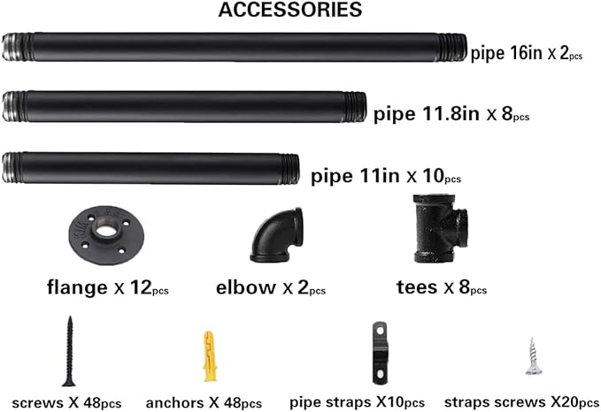 Industrial Wall Mount Iron Pipe Shelf Shelves Shelving Bracket Black Vintage Retro Ceiling Hung Shelf DIY Open Bookshelf Storage for offcie Room Kitchen (2PcsX5Tier,68