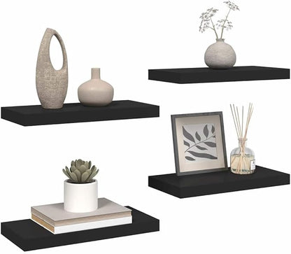 Wall Shelf Set of 4 Black Honeycomb MDF with Metal Wall Mounting, Floating Shelves for Modern Decor, Minimalist Display Storage for Books and Collectibles, Easy Installation,